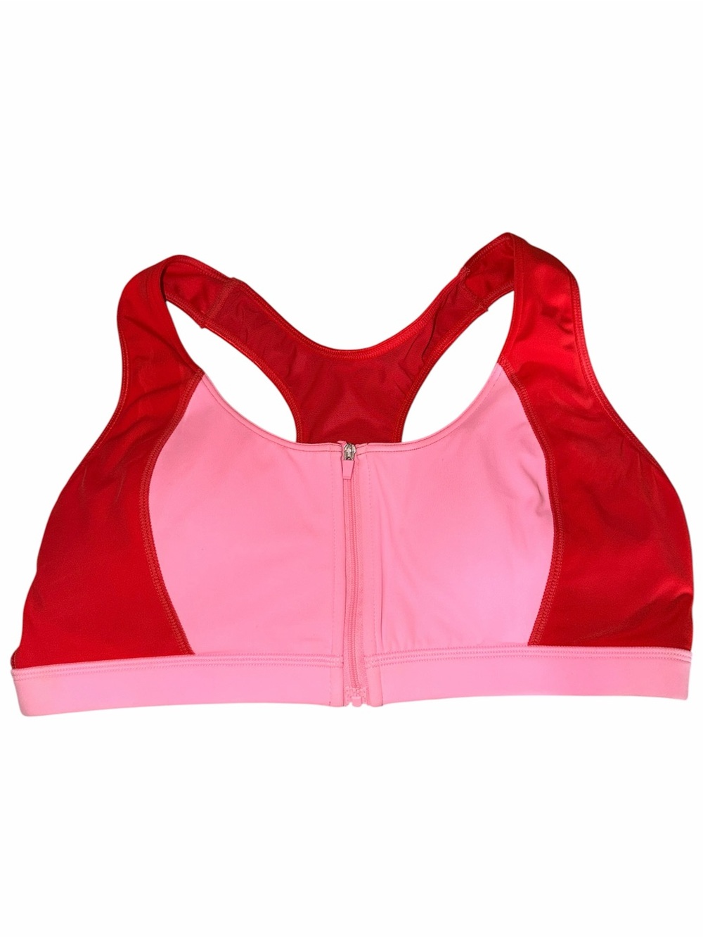 Marika Red and Pink Front-Zip Racerback Sports Bra